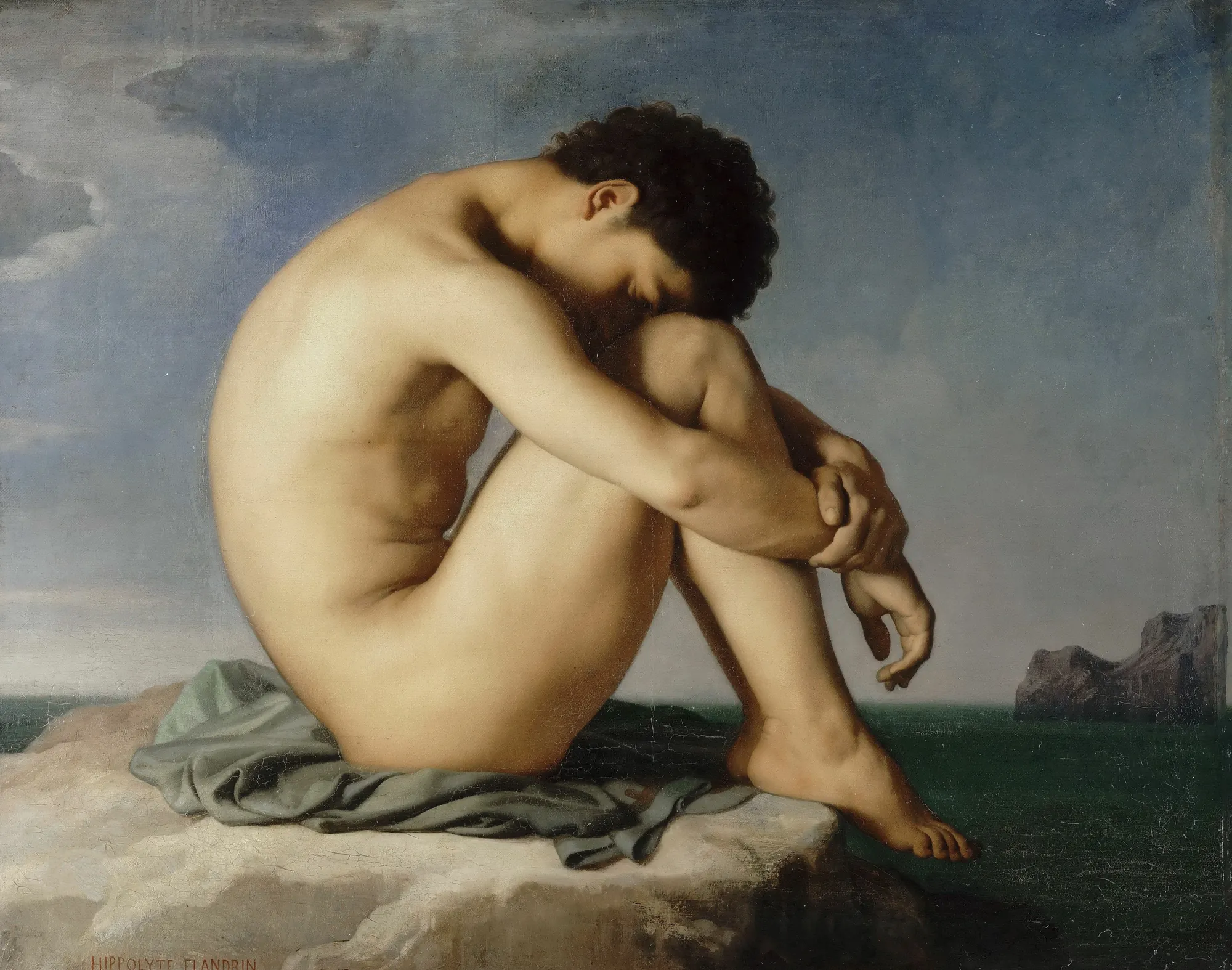Young Male Nude Seated by the Sea