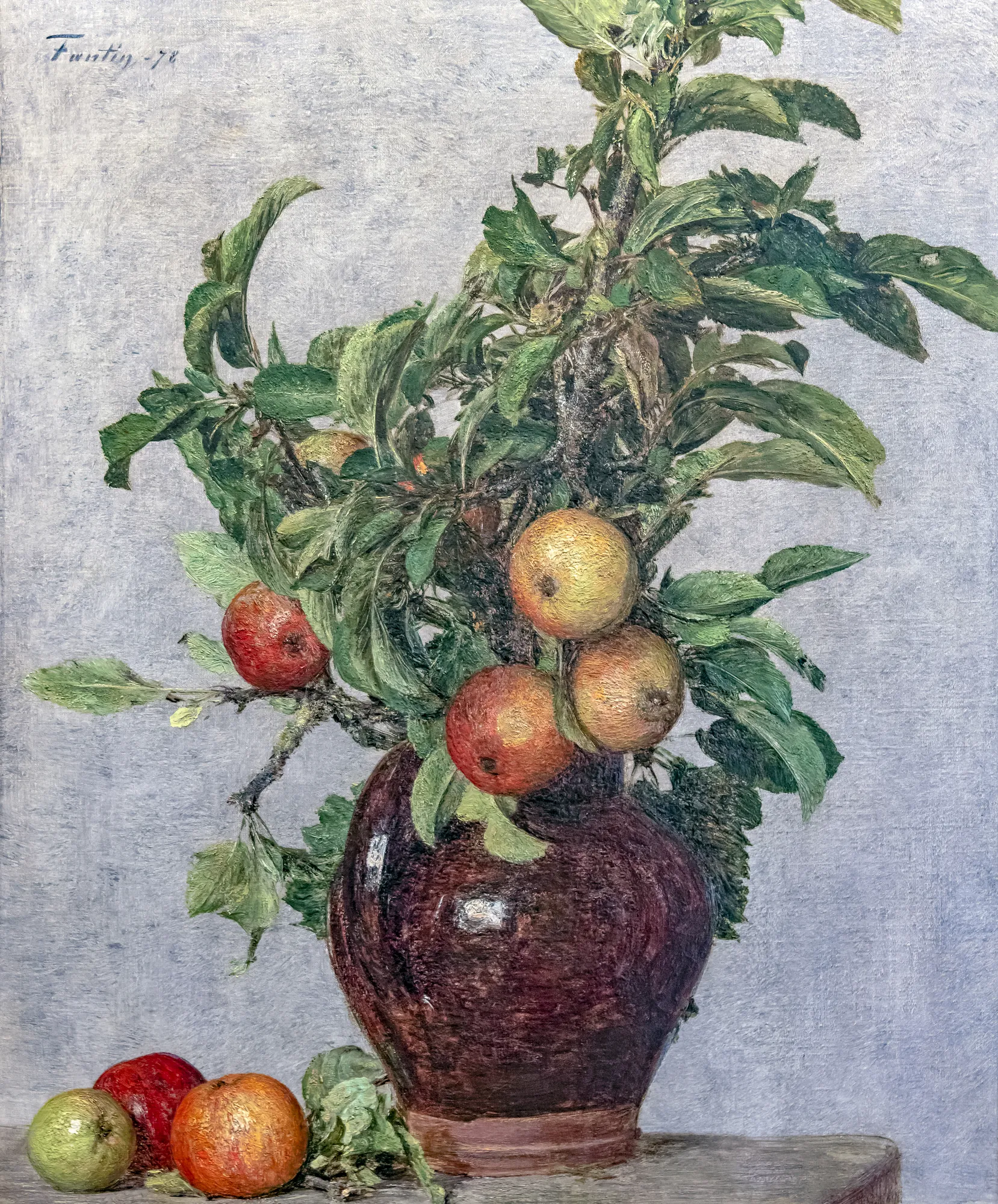 Vase with Apples and Foliage