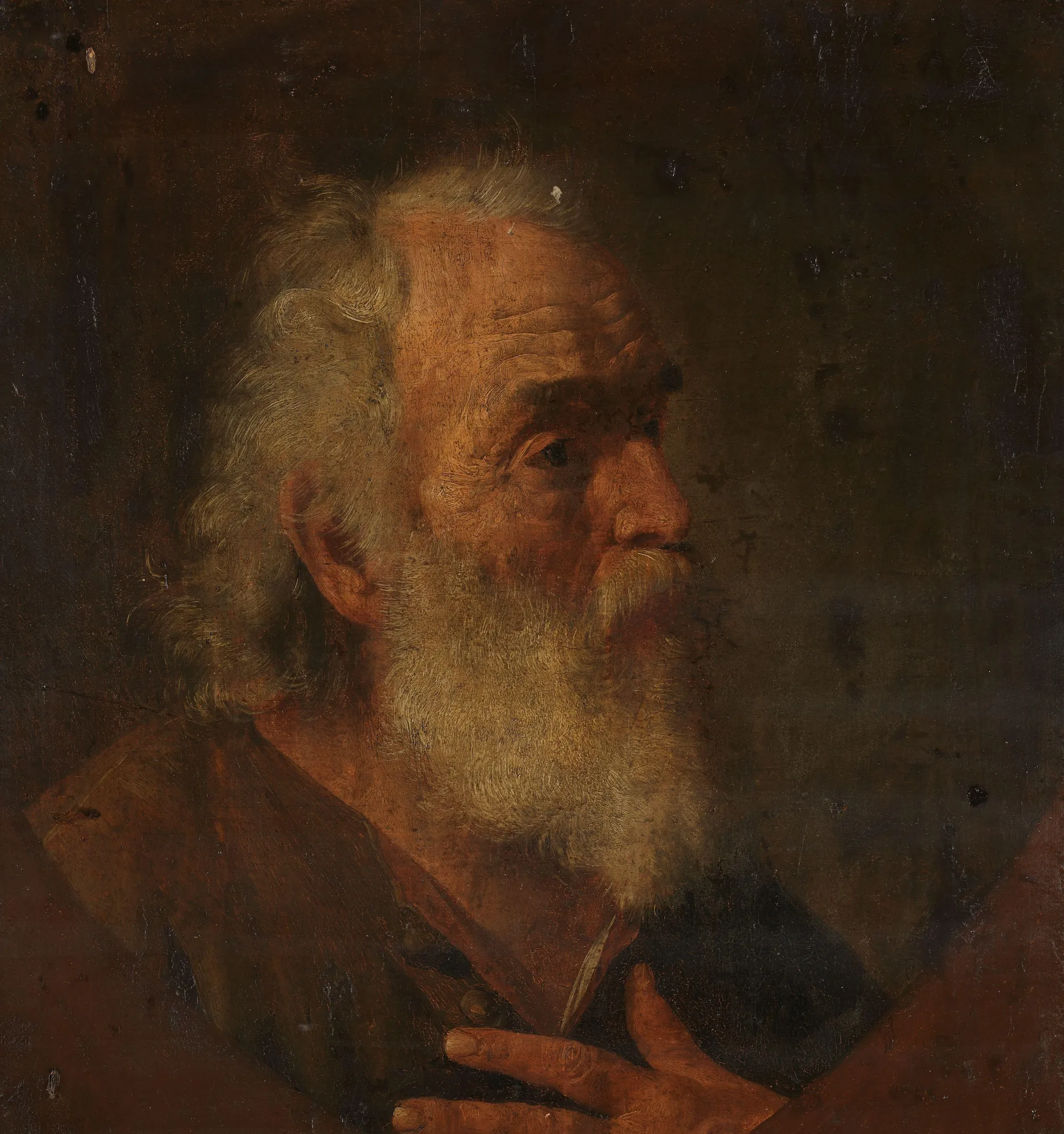 Old Man with a White Beard Old Man with a White Beard by Johann Heinrich Schmidt. A characterful oil portrait of an elderly man with a long, textured white beard and contemplative gaze, set against a dark background.