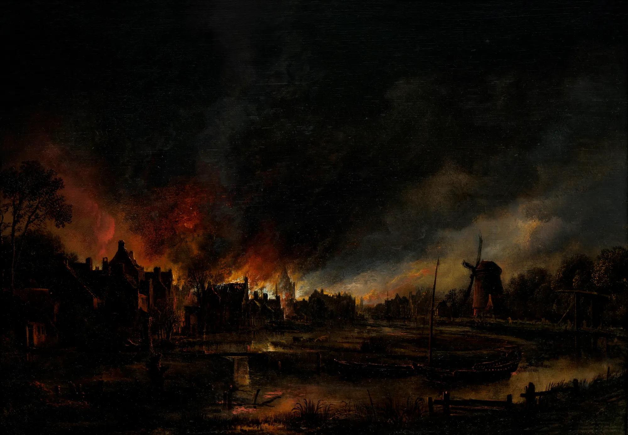 Village on Fire at Night