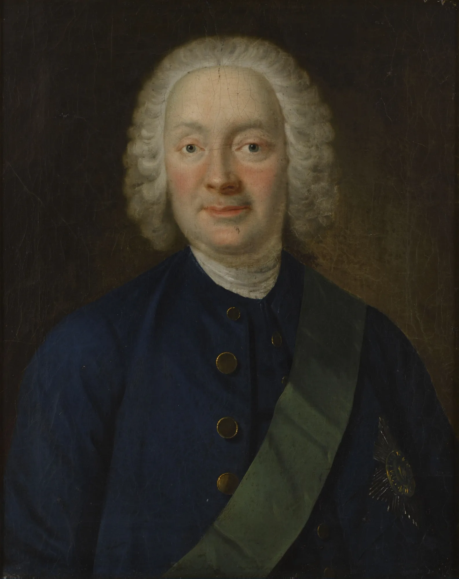 John Carmichael, 3rd Earl of Hyndford John Carmichael, 3rd Earl of Hyndford by Cosmo Alexander. A waist-up portrait of an 18th-century man with a powdered wig, wearing a deep blue coat with a green sash.
