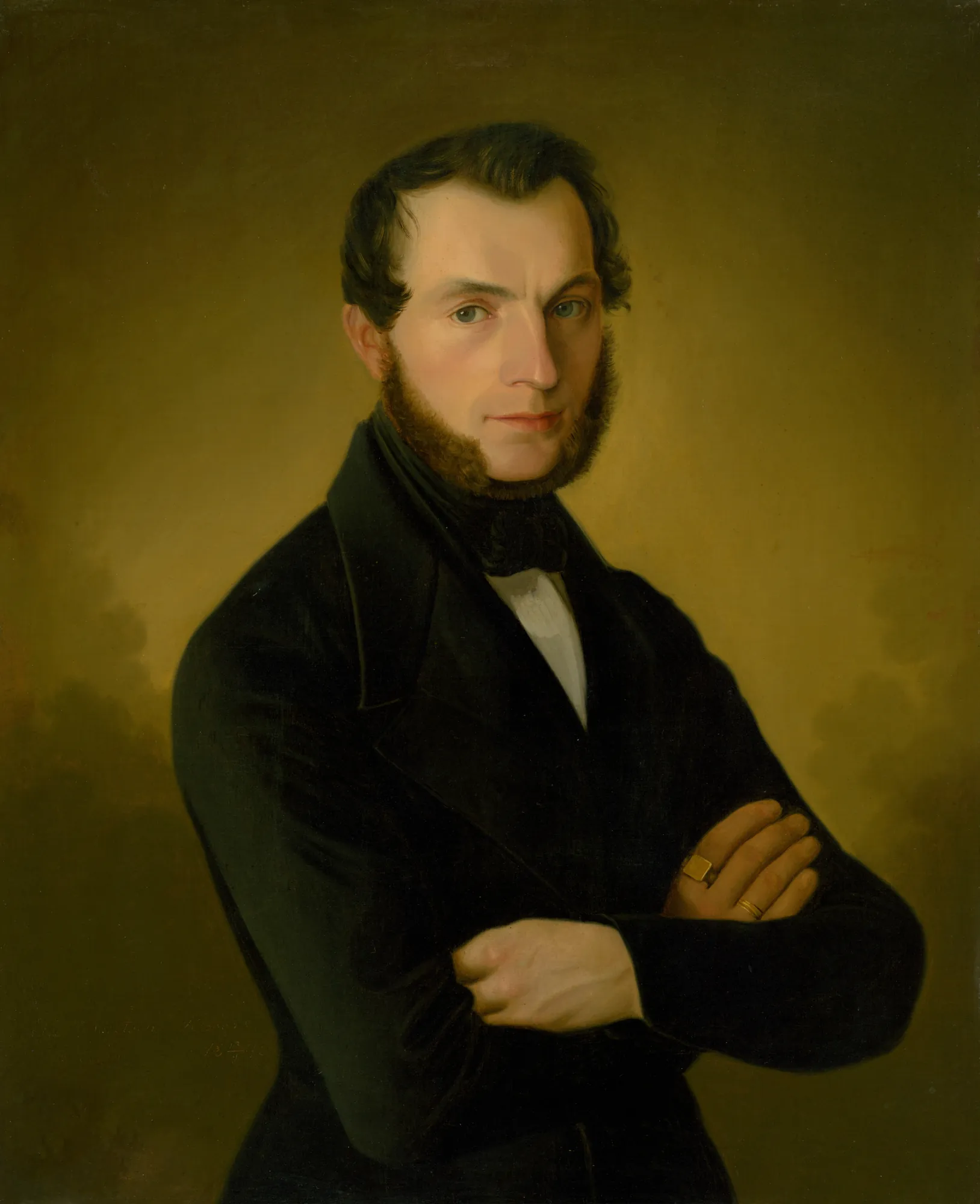Portrait of A. Jupp Portrait of A. Jupp by Jozef Božetech Klemens. A half-length portrait of a man with dark hair and sideburns, wearing a black frock coat and white collar, with his arms folded across his chest.