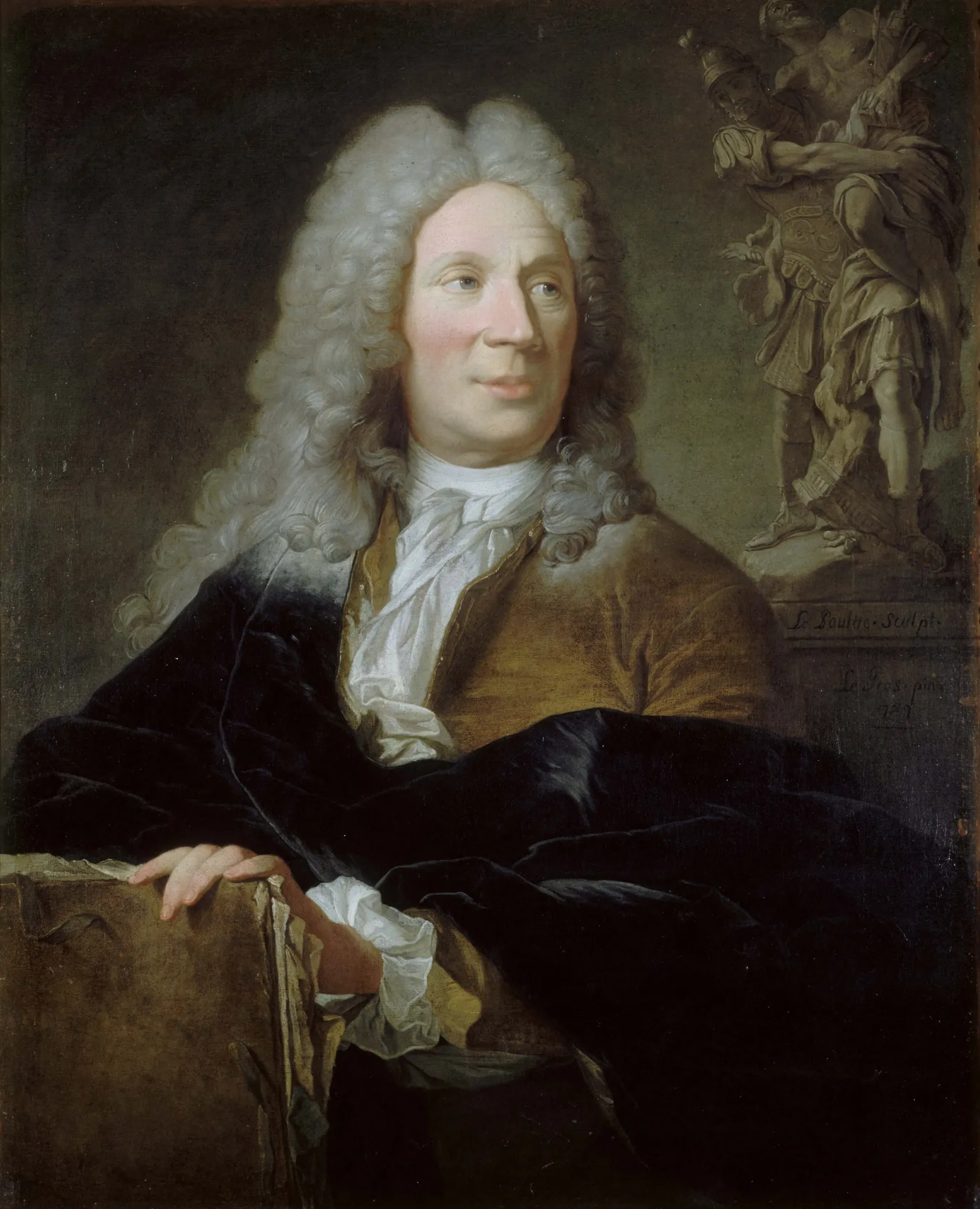 Portrait of Pierre Le Pautre Portrait of Pierre Le Pautre by Jean Le Gros. An 18th-century portrait of a man with a large white wig and dark cloak, standing before a classical sculpture.