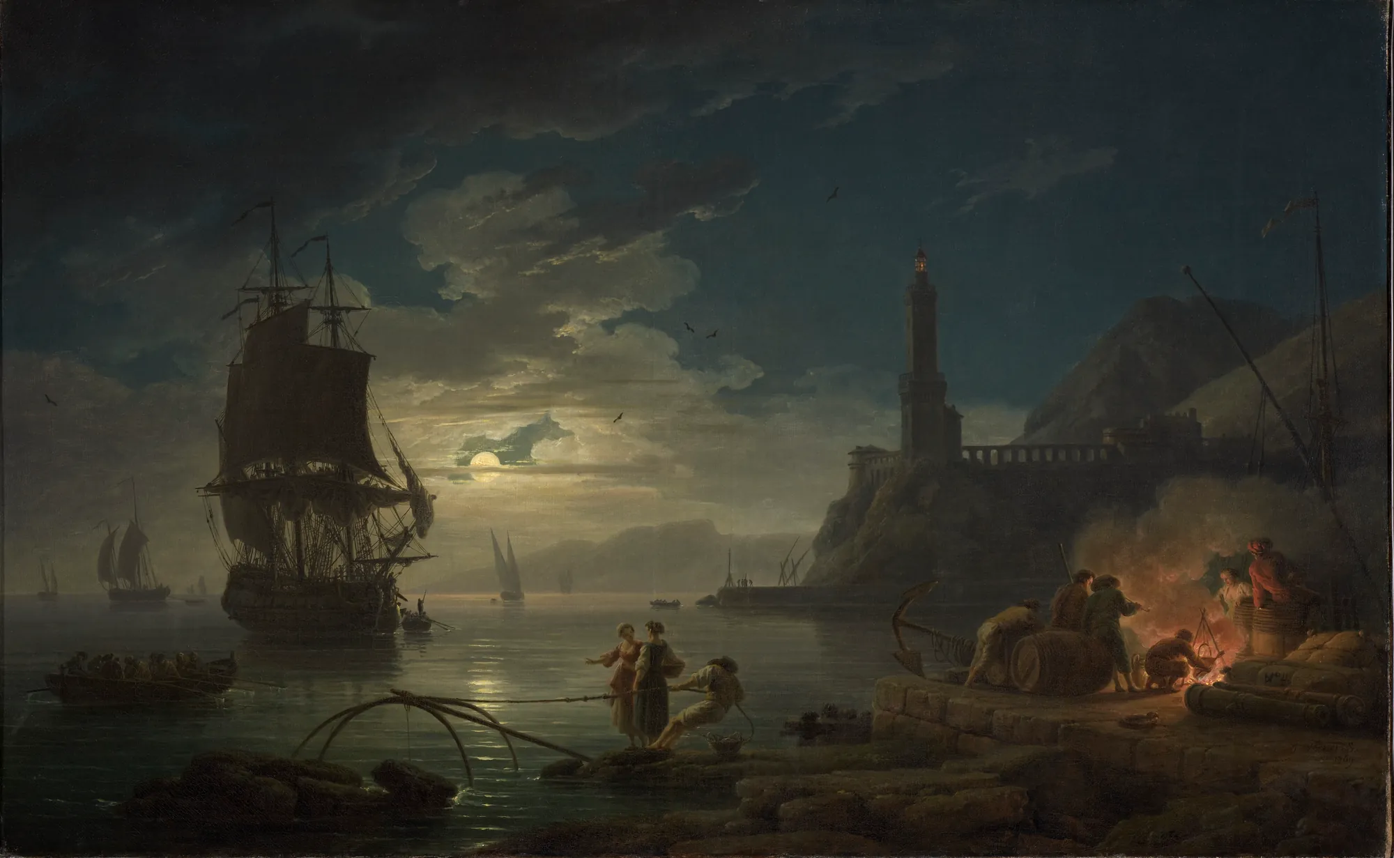 Coastal Scene in Moonlight