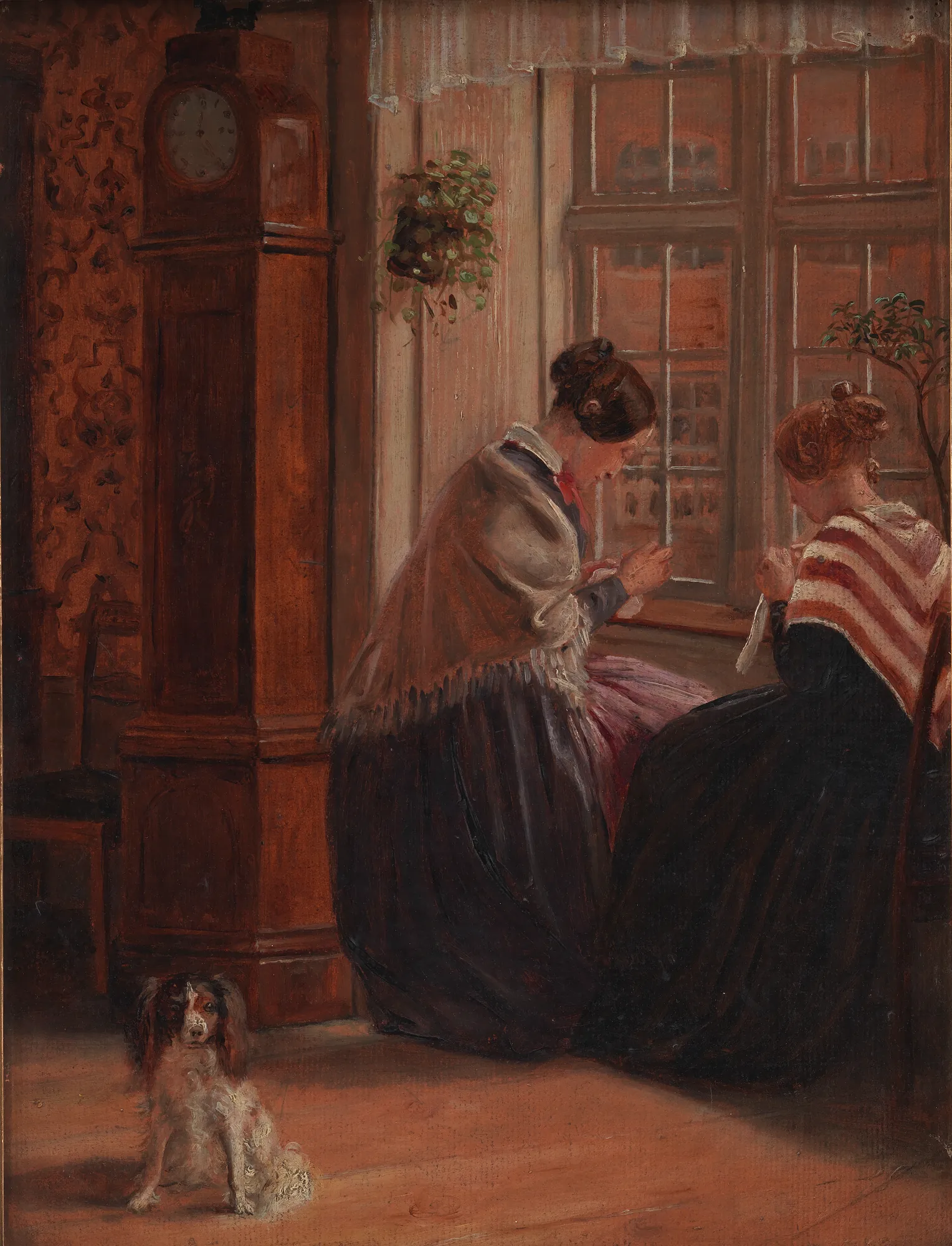 Two Ladies Sewing by a Window