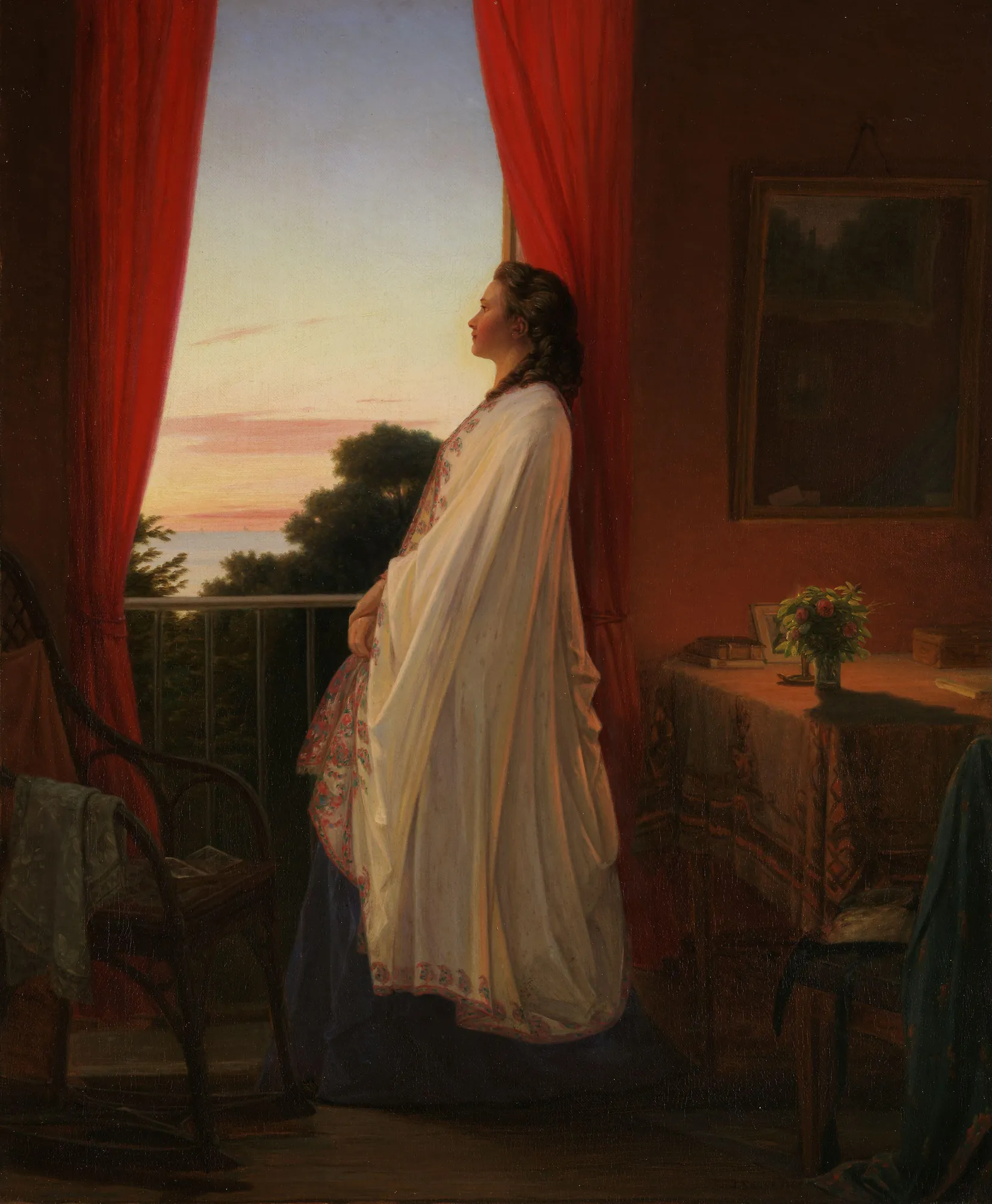 Young Lady Looking at the Summer Night