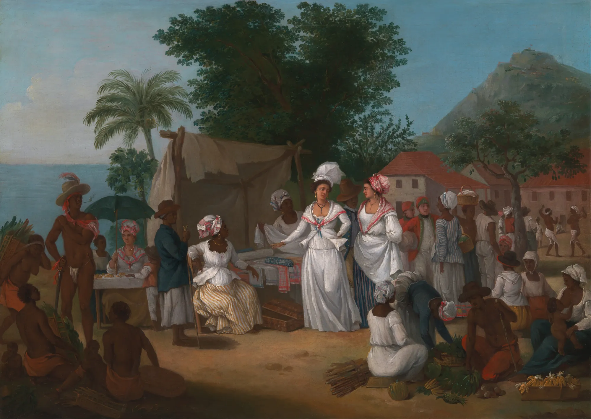 A Linen Market with a Linen-stall and Vegetable Seller in the West Indies